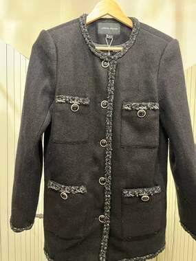 Urban Revivo Black Tweed Wool Blend Oversized Jacket Size 2